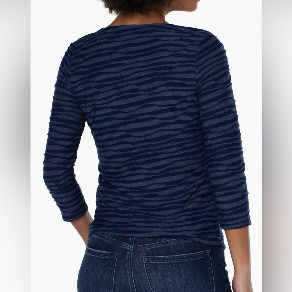 SALE! Liverpool Square Neck 3/4 Sleeve Knit Top in Navy Space Dye Stripe Size S - Picture 2 of 7